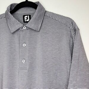 FootJoy Men's Golf Polo Shirt Gray Black Striped Performance Athletic FJ Logo M